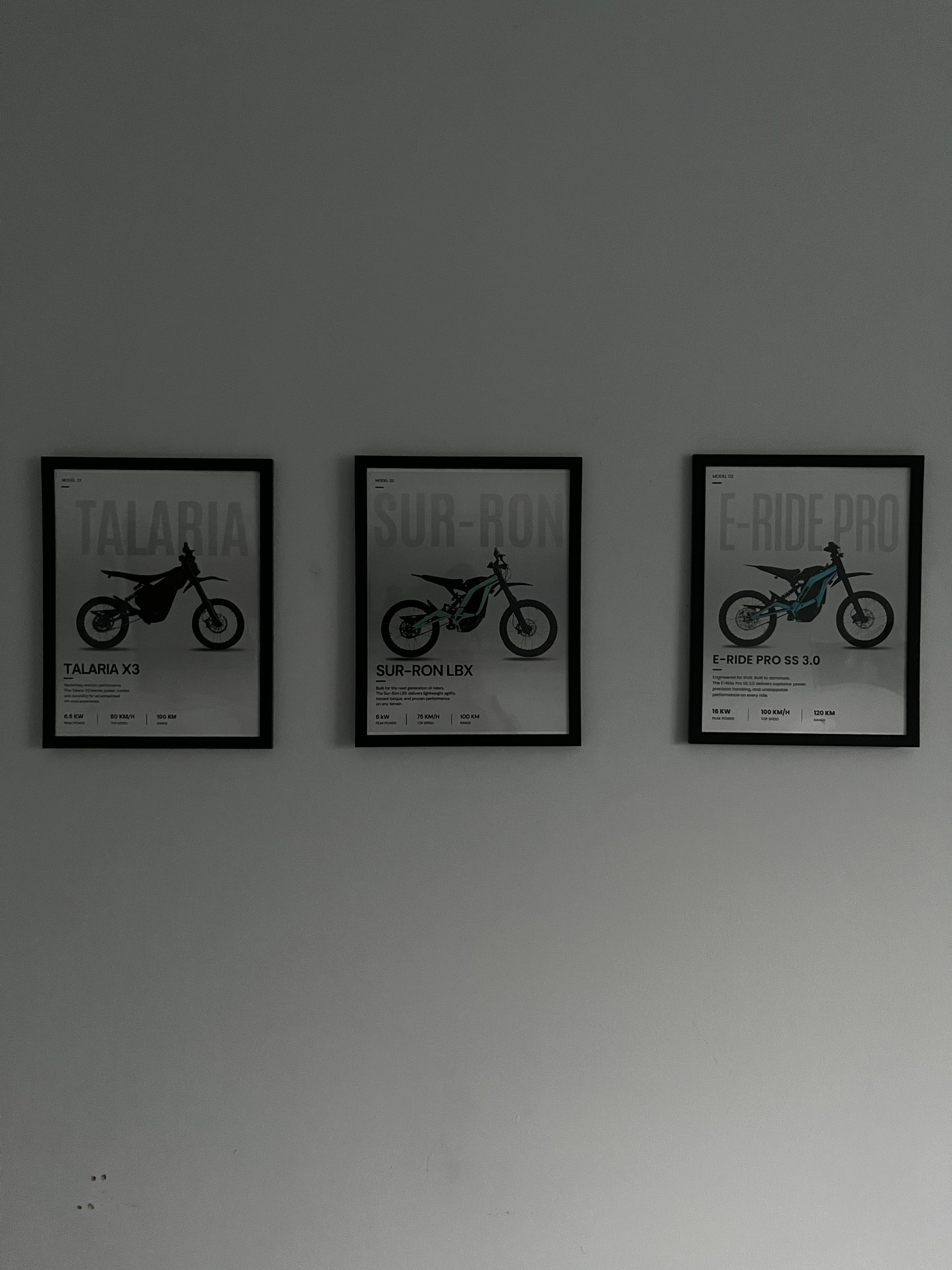 E-Bike Framed Poster Set — Surron, Eride Pro, Talaria
